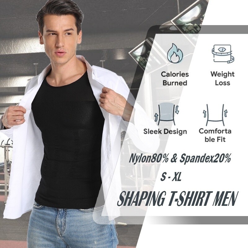 Men’s Slimming Body Shaper Tummy Control Shapewear Compression T-Shirt Vest Tops