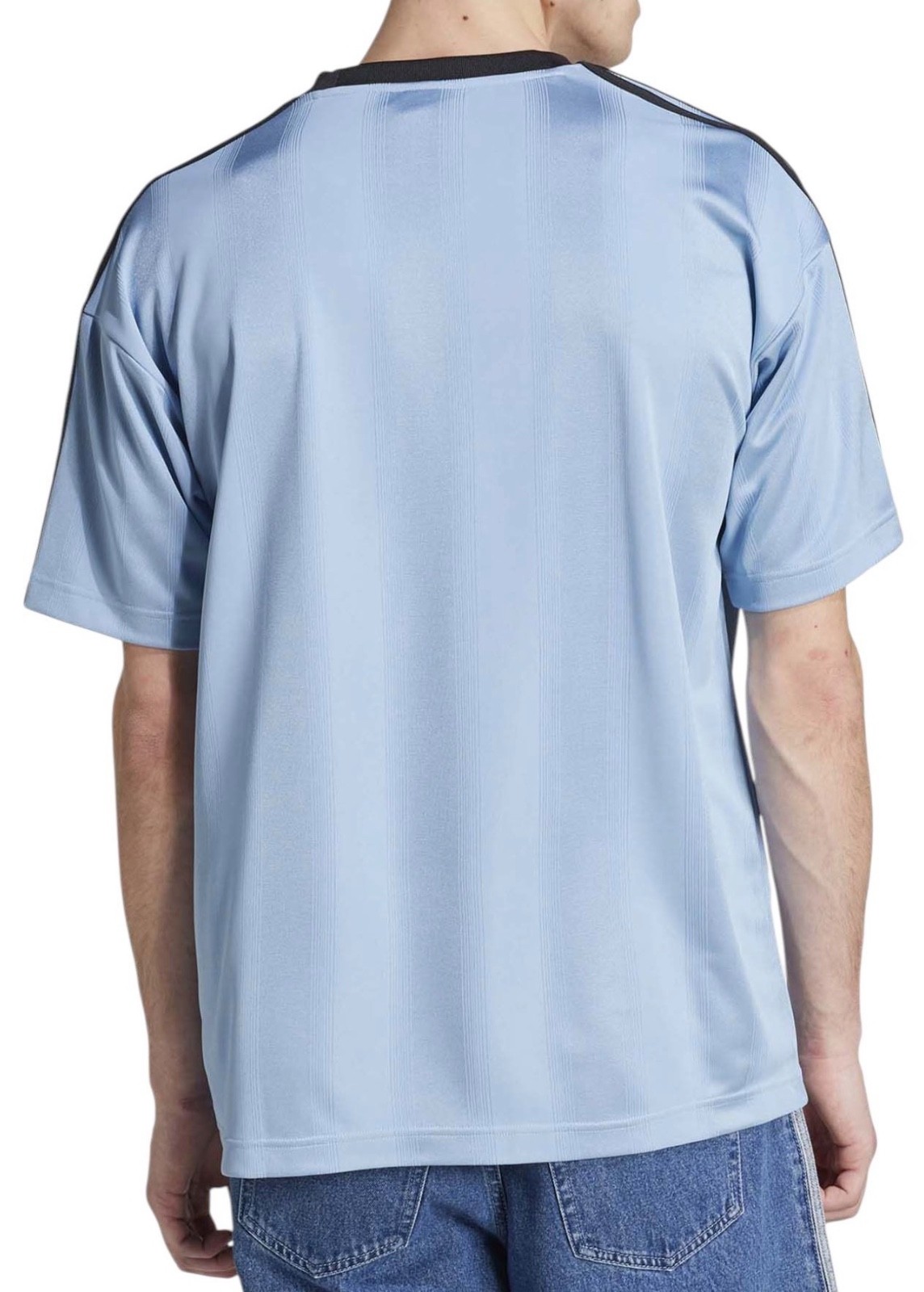 NEW MENS ADIDAS ORIGINALS Large TREFOIL POLY TEE SHIRT Jacquard Ash Blue Black