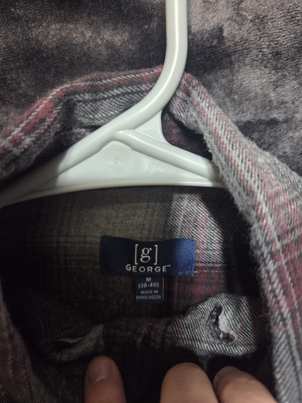 George Men’s Flannel Button-Up Shirt Black Gray Plaid M 38-40 GM31Y054