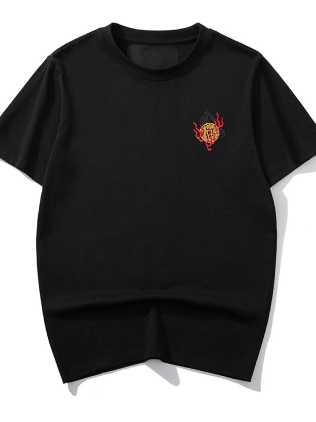 Men Embroidery Dragon T Shirt Hip Hop Streetwear Cotton Short Sleeve Tee
