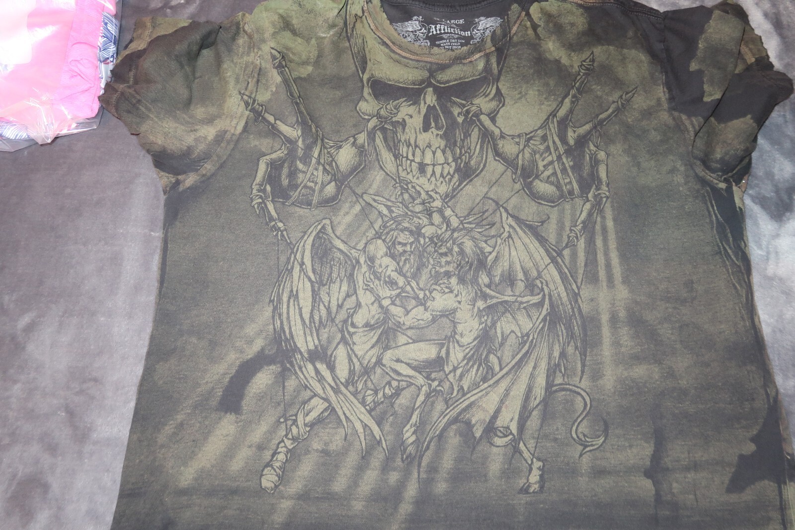 B5 Rare Vintage Affliction Puppet Master God Vs Devil Shirt Men 2XL distressed