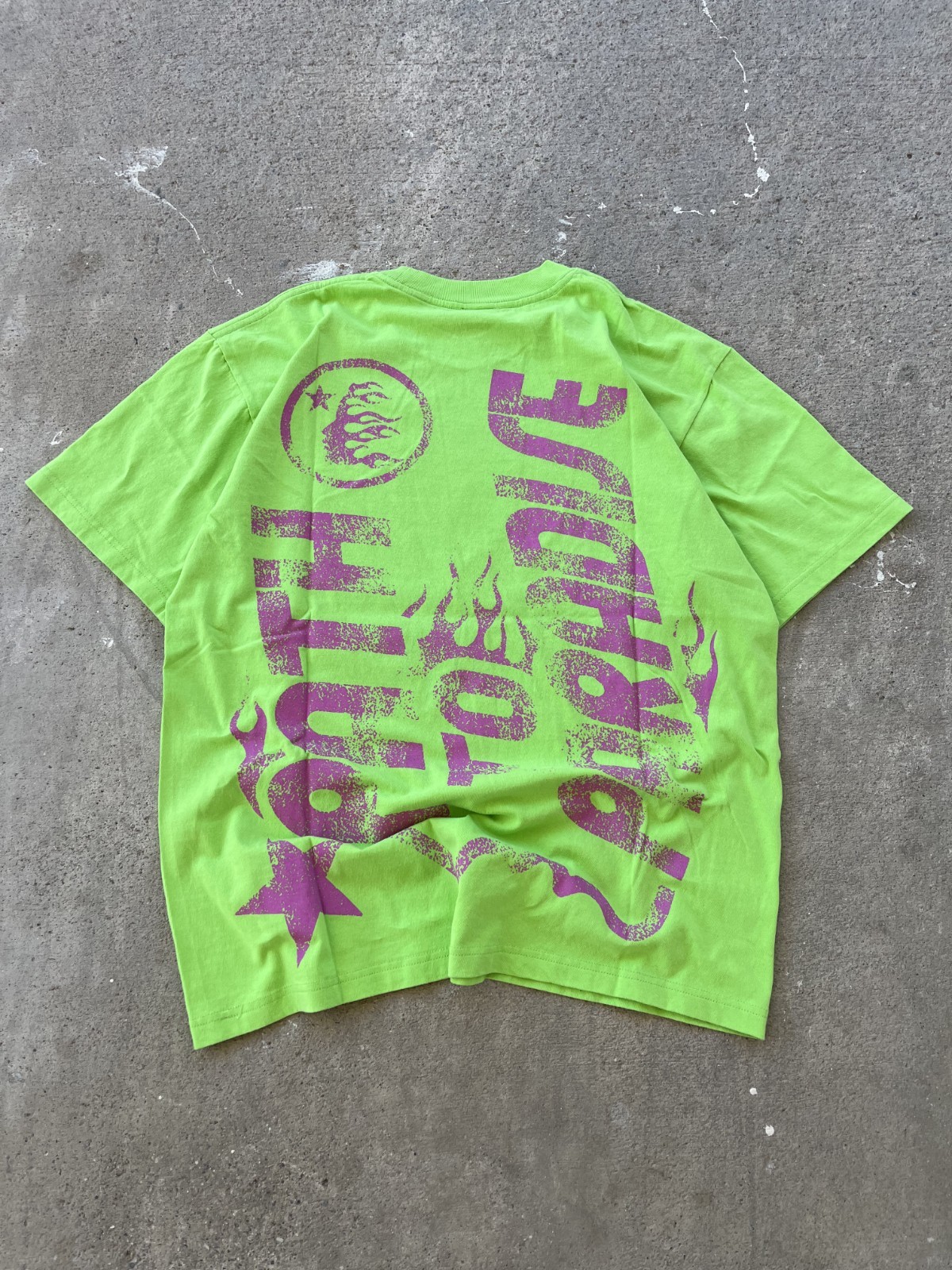 Hellstar Studios Path To Paradise Jesus Tee Neon Green Purple Pink Splat Cross
