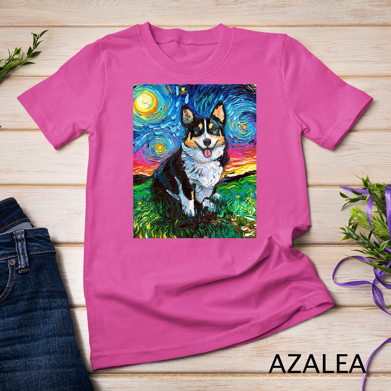 Tri Color Pembroke Welsh Corgi Starry Night Dog Art Unisex T-shirt
