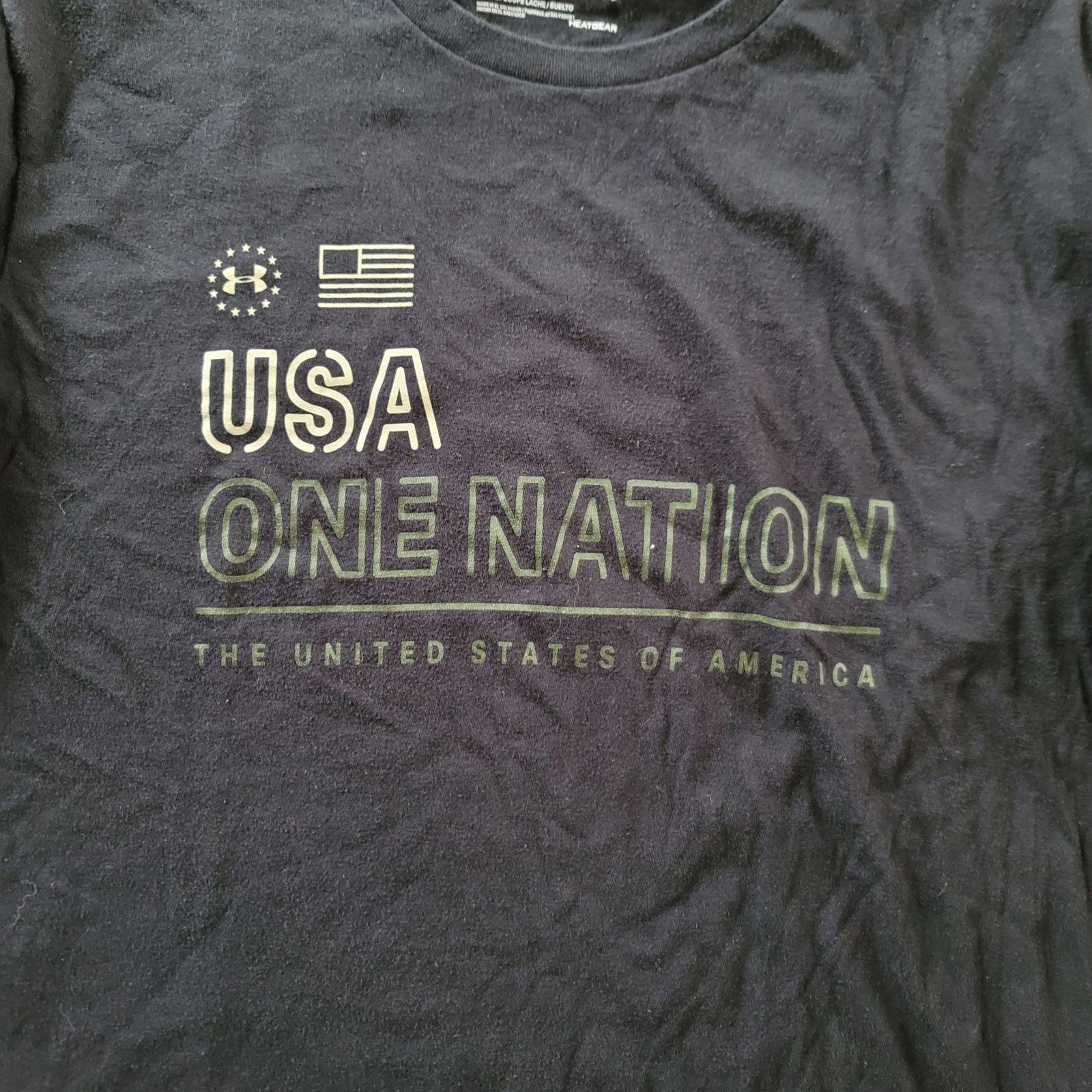 Under Armour Shirt Mens Large Black USA One Nation Flag Graphic Tee Patriotic