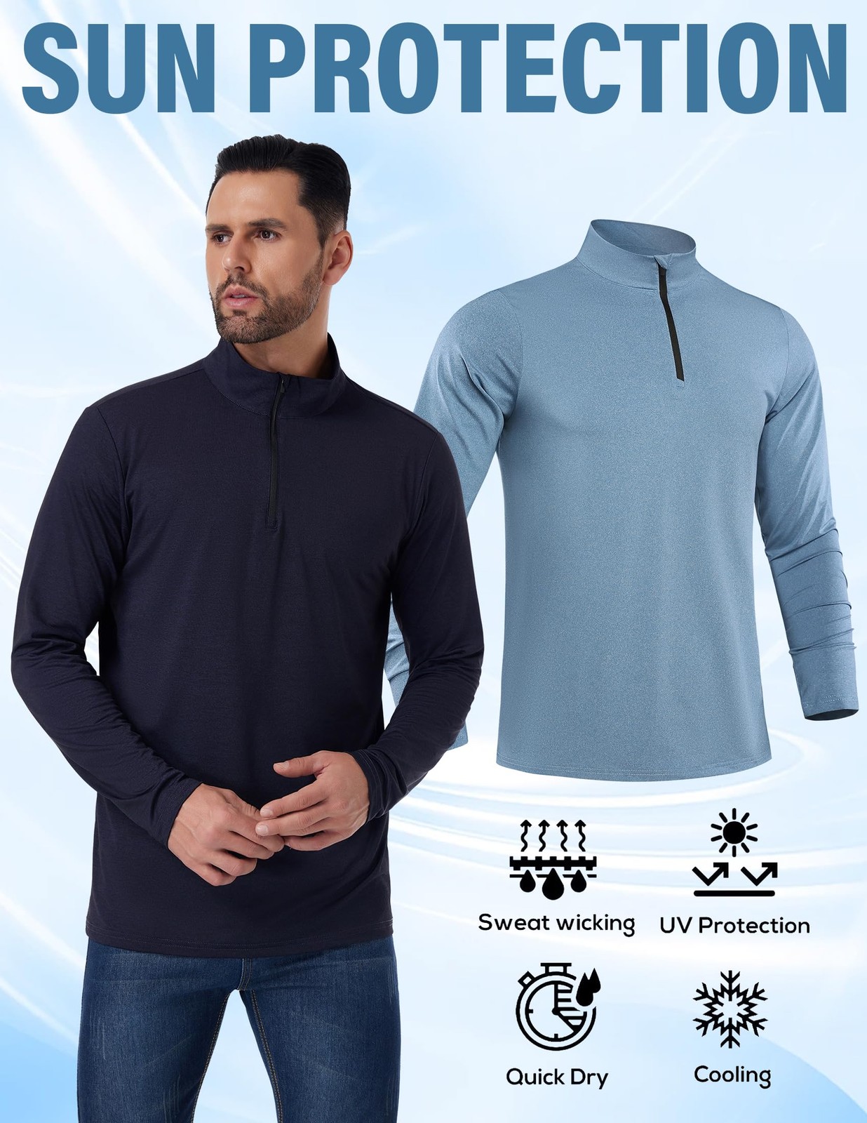4 Pack Men’s Quarter Zip Pullover Quick Dry Active Casual Athletic Long Sleev…