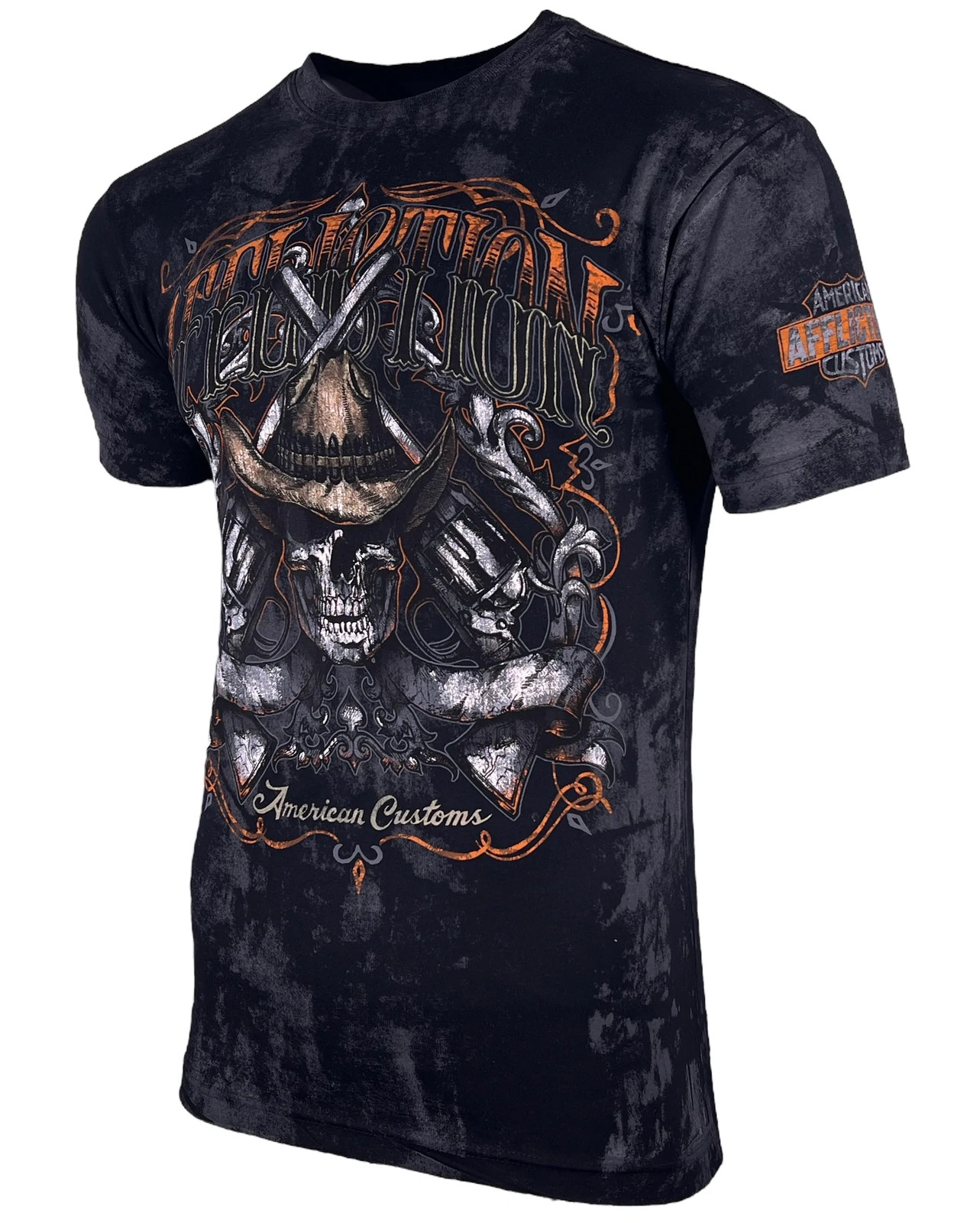 Affliction Men’s T-Shirt AC OUTBACK Skull Biker Black Tattoo S-5XL
