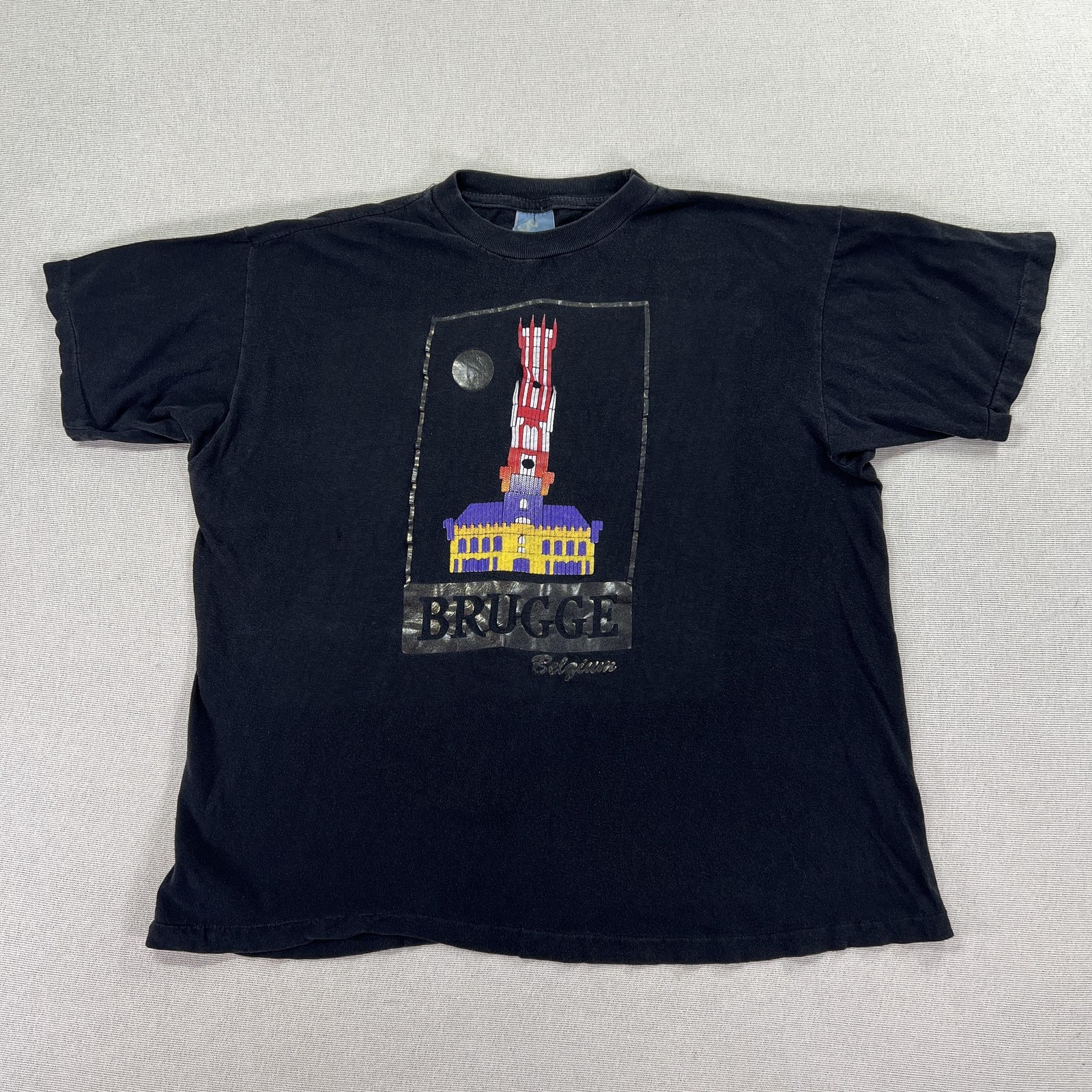 Vintage 90s Brugge Belgium Shirt Mens L Black Graphic Travel Souvenir T-Shirt