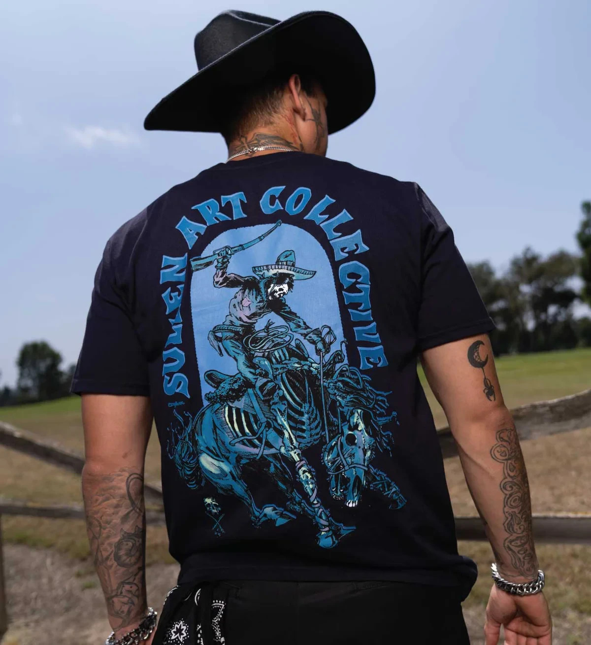 Sullen Men’s Fantasma Short Sleeve Premium T-shirt Skeleton Cowboy Tattoo Tee