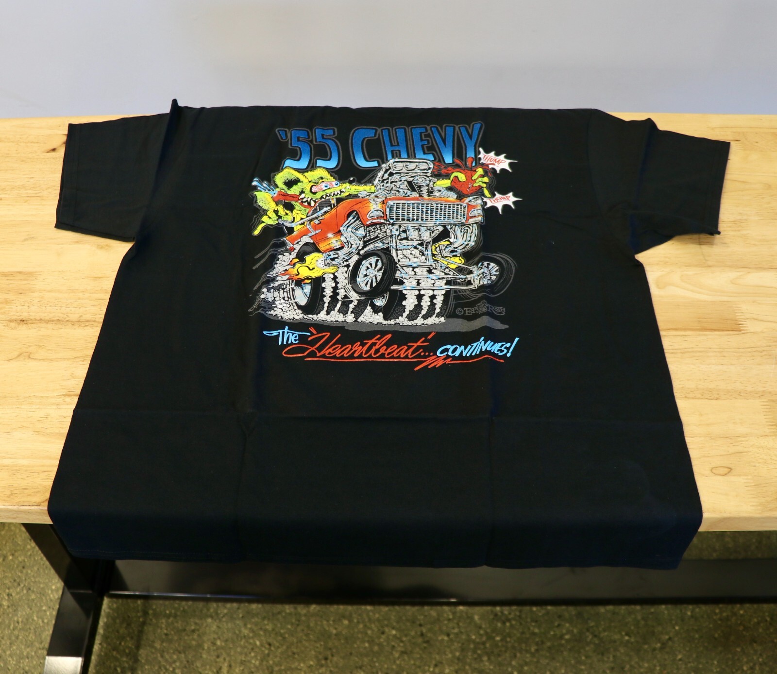Men’s Ed Big Daddy Roth Rat Fink ’55 Chevy Hot Rod Black Cotton T-Shirt M-3XL