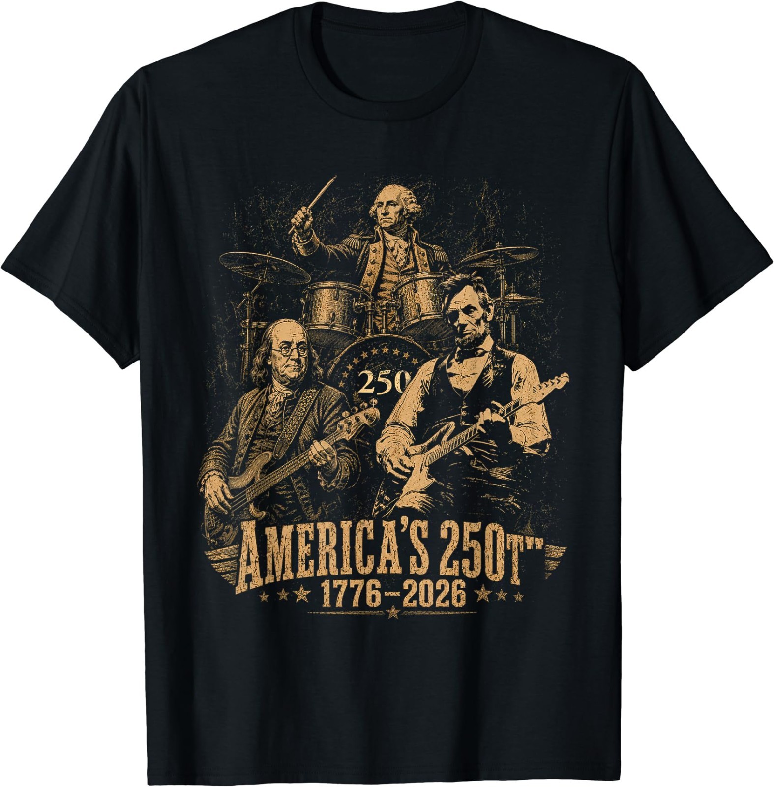 250 Years Patriot Guitar Drum Band American Flag 1776 2026 T-Shirt