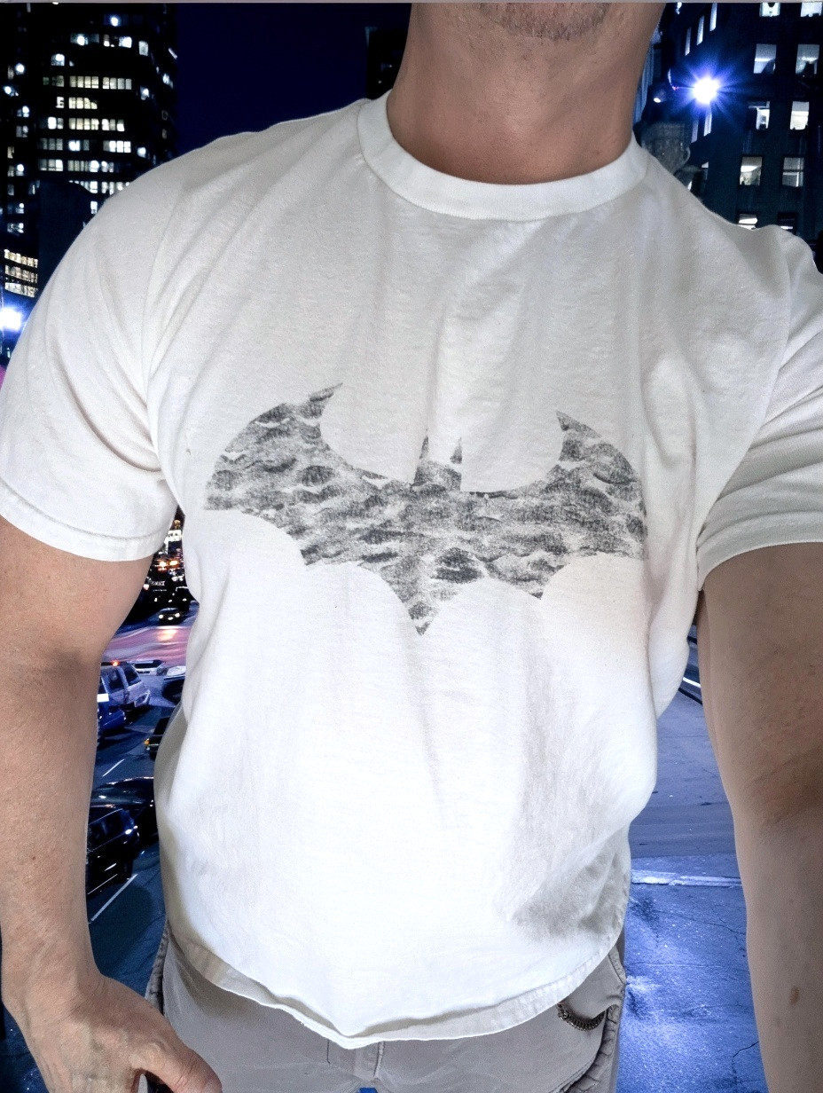 MEN’S TSHIRT: Batman DC Comics White Distressed Bat Logo Superhero LARGE L