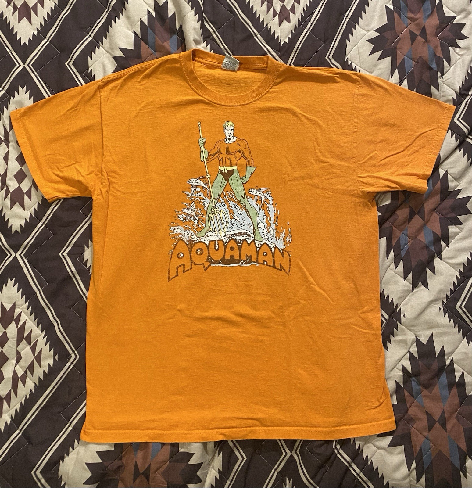 Vintage Y2K DC Comics Originals Aquaman Graphic Print T Shirt Orange Men Size XL