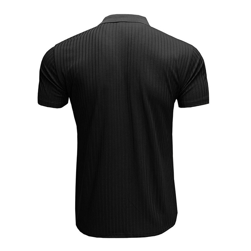 Men Ribbed Muscle Stretch Slim Fit Short Sleeve T-Shirt Summer Collar Casual Top