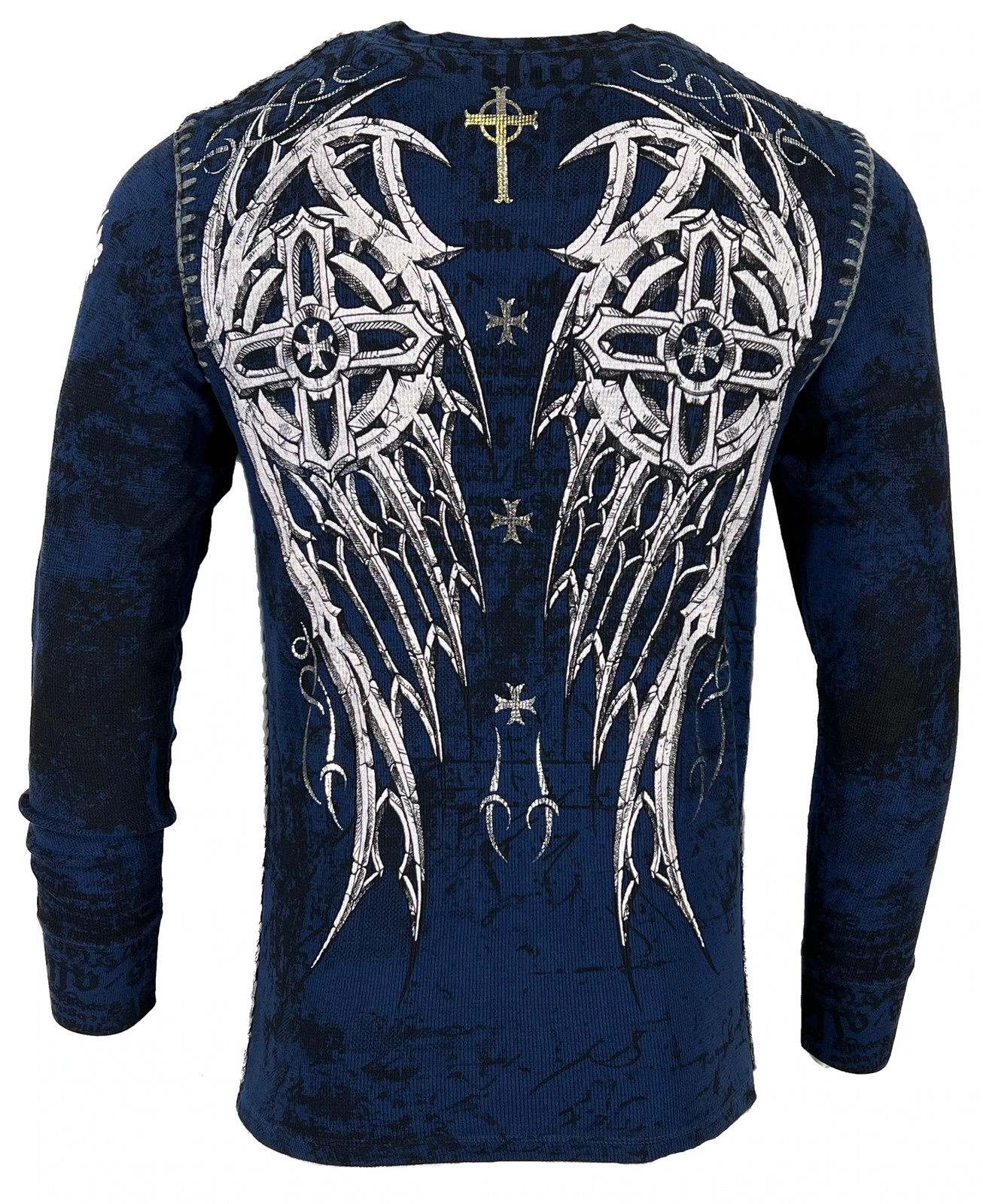 Archaic By Affliction Men’s Thermal Shirt Spike Wings Cross Biker