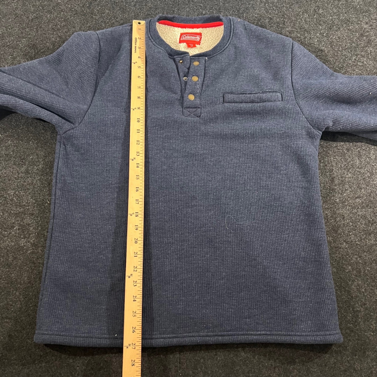 Coleman Henley Shirt Mens Medium Blue Sherpa Lined Waffle Knit Thermal Workwear
