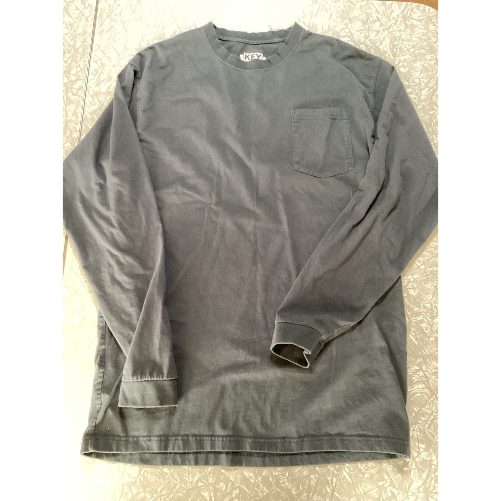 KEY Workwear Long Sleeve Pocket T Shirt Mens Large Gray Est 1908 Cotton Blend