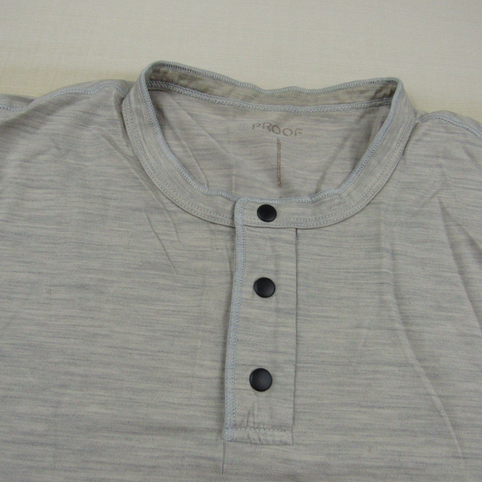 Proof Shirt Mens Small Beige Gray Snap Henley Merino Nylon Blend Lightweight