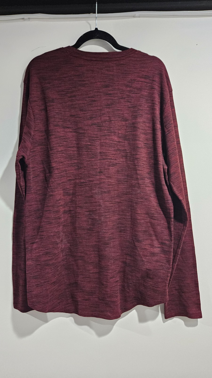 Carbon Men’s Long Sleeve XXL Henley Shirt Burgundy Waffle Knit 3 Buttons