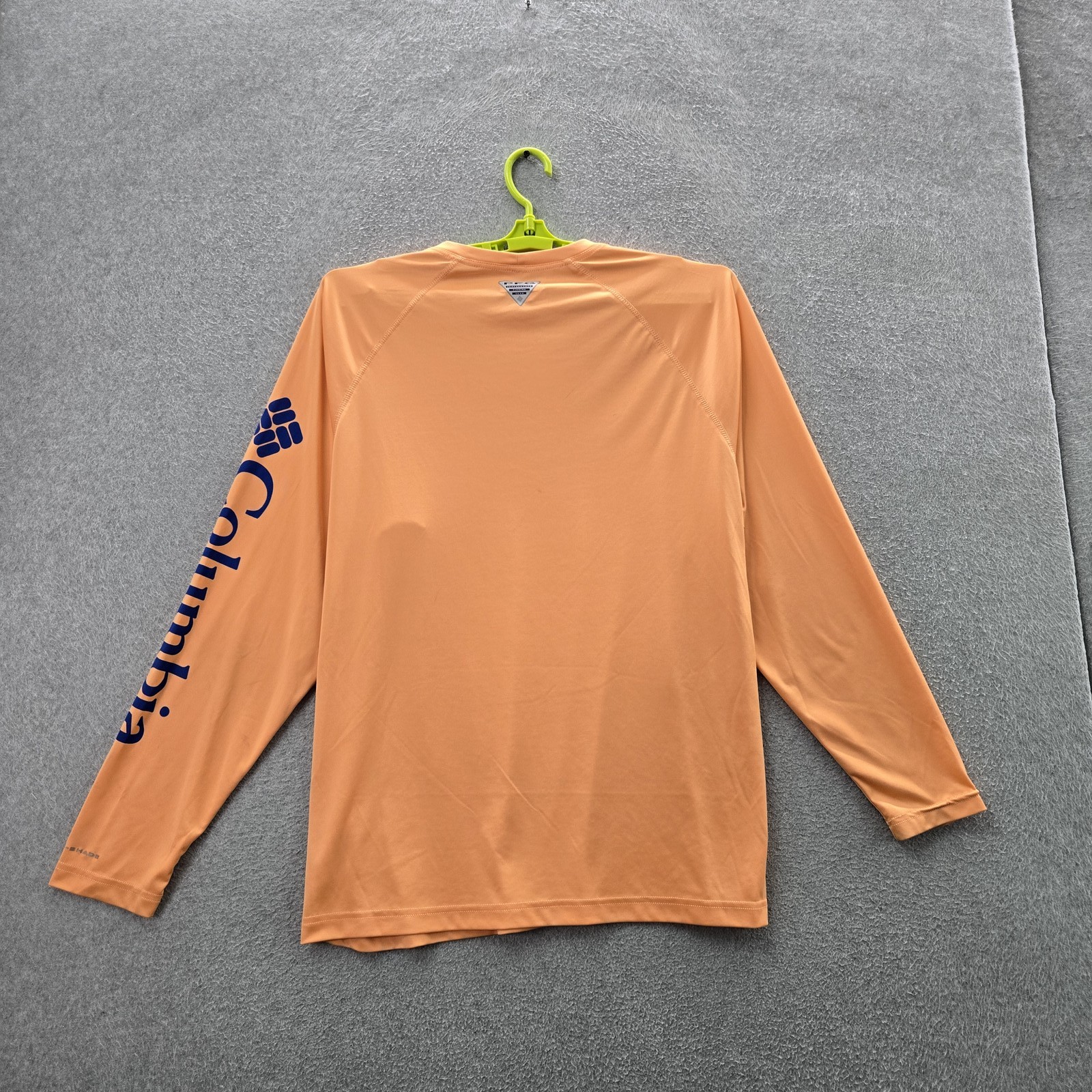 Columbia Men Shirt L/G Orange Logo Text PFG Activewear Long Sleeve Fishing