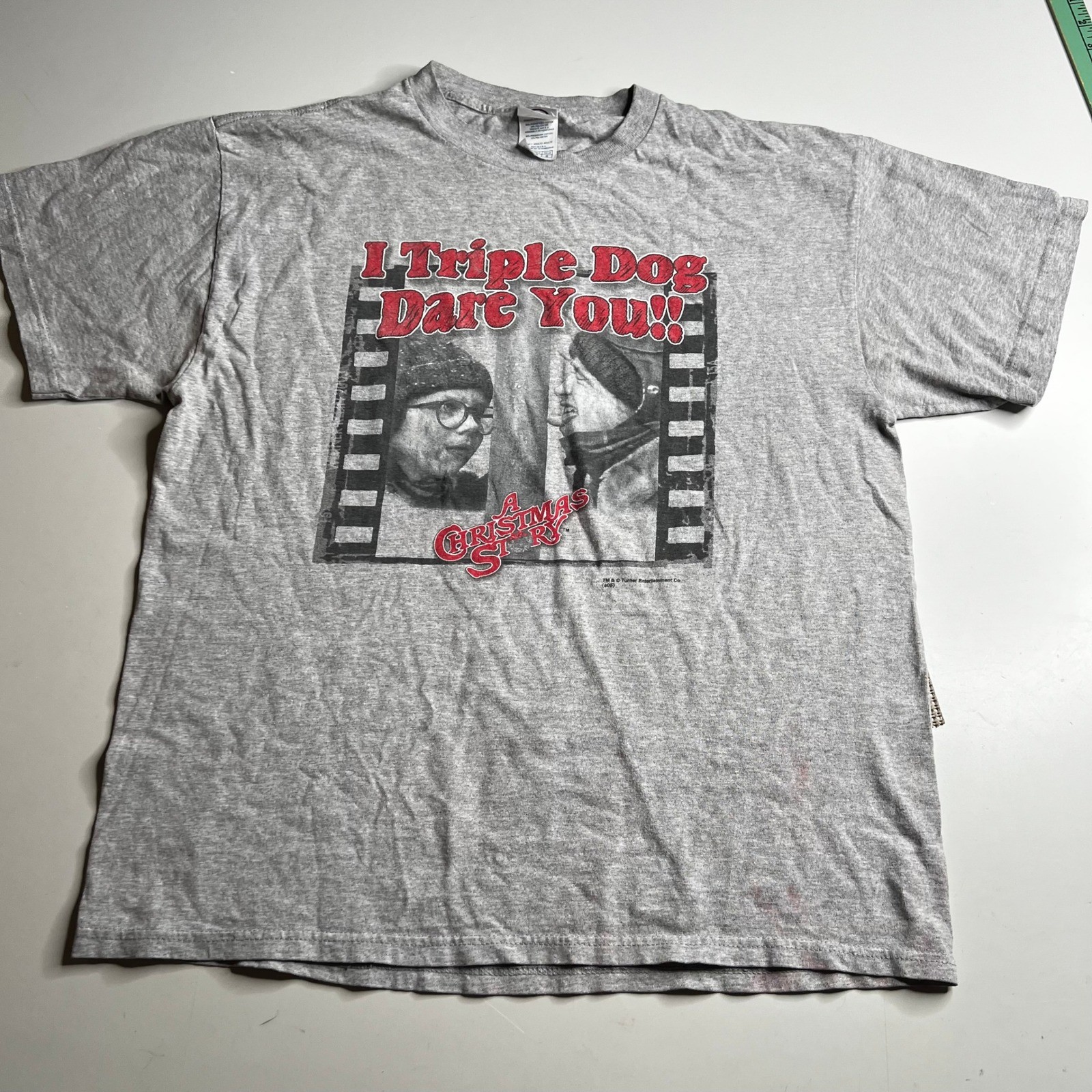 A Christmas Story Triple Dog Dare You Graphic T-Shirt Gray Mens Large Delta