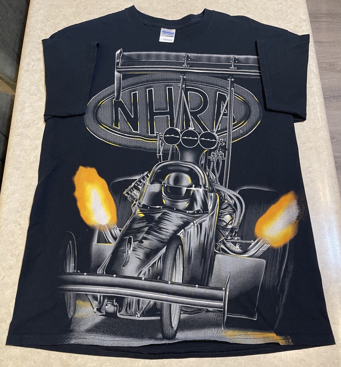 NHRA Drag Racing Graphic T Shirt Mens L Black Car Race All Over Print AOP