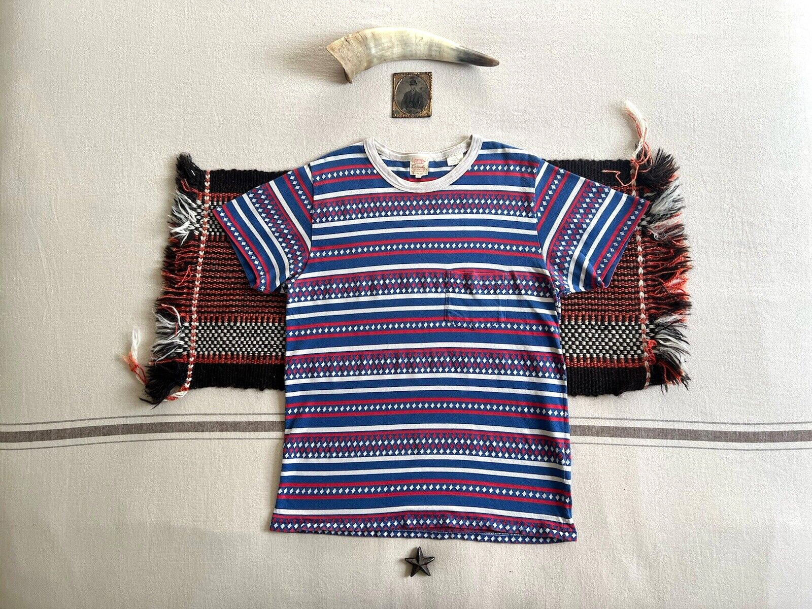 LVC T-Shirt M 50s Casuals Single Stitch Geometric Levi’s Ringer Collar Pocket