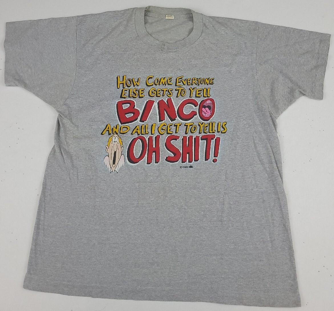Vintage 80s 1989 Funny Bingo Get To Yell Sh*t T Shirt USA Made Comedy 1980s Worn