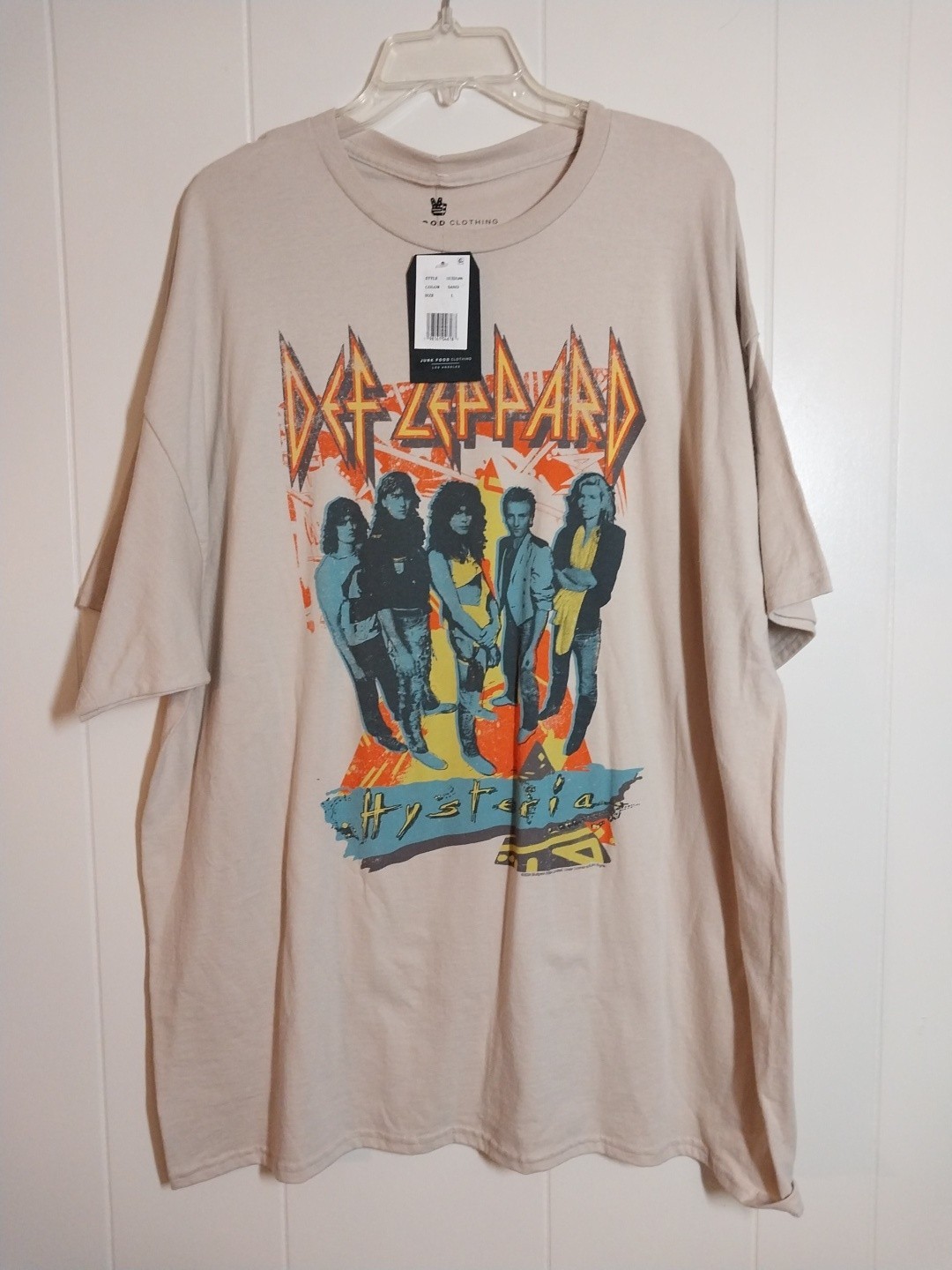 Junk Food Tees Def Leppard Hysteria size L Sand T-Shirt Oversize