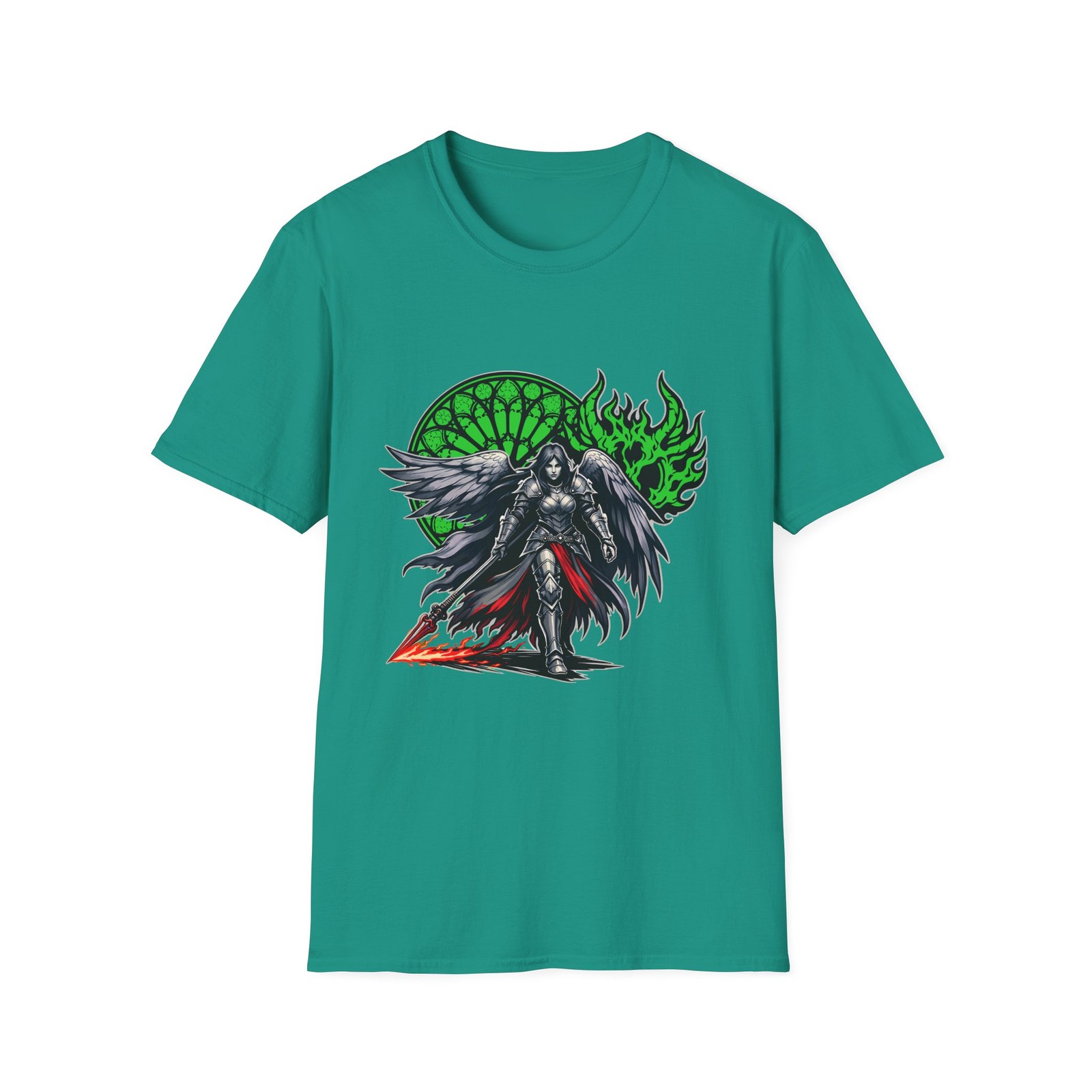 Dark Angel Gothic Cathedral Spear Warrior Fire Unisex Softstyle T-Shirt
