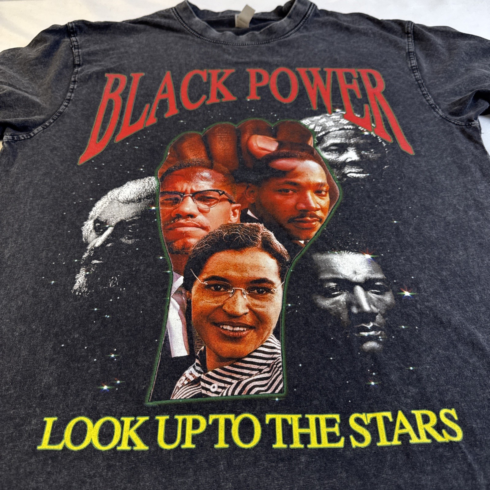 Black History Rap Medium T Shirt MLK Malcolm X Black Power Look Up To The Stars