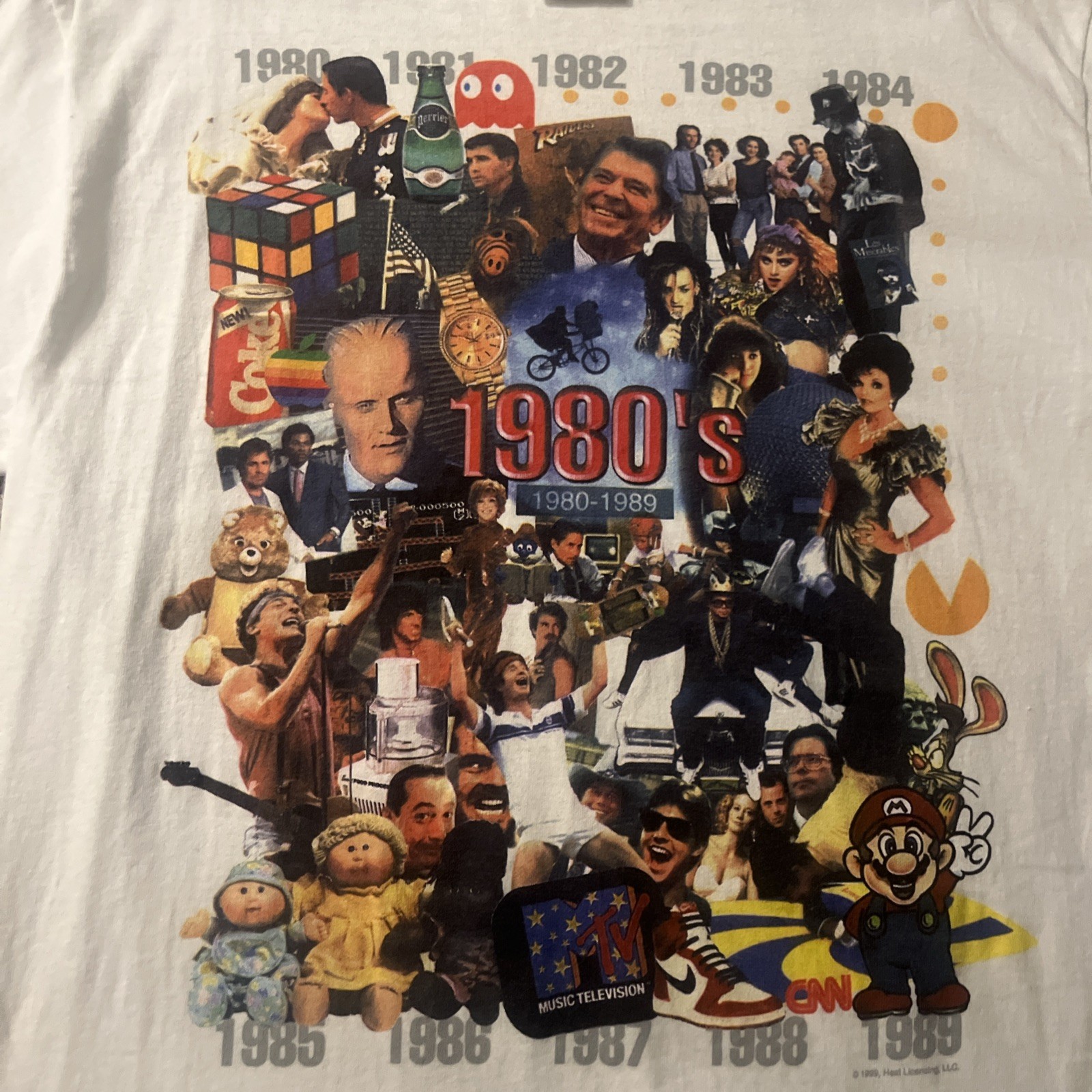 Vintage Decade Rap 80s History Large Mario 1980-1989 Pop Culture Jordan T Shirt