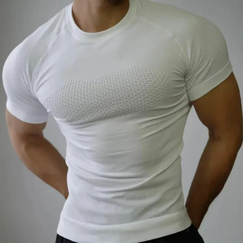 Summer Men Compression Gym Running T Shirt Breathable Short Sleeve T-Shirt Man C