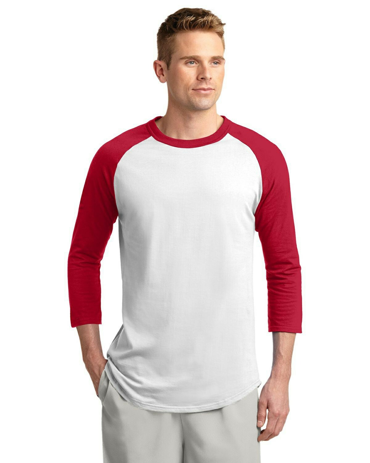 Mens Sport Tek Colorblock Raglan 3/4 Sleeve T-Shirt Cotton Baseball Jersey T200