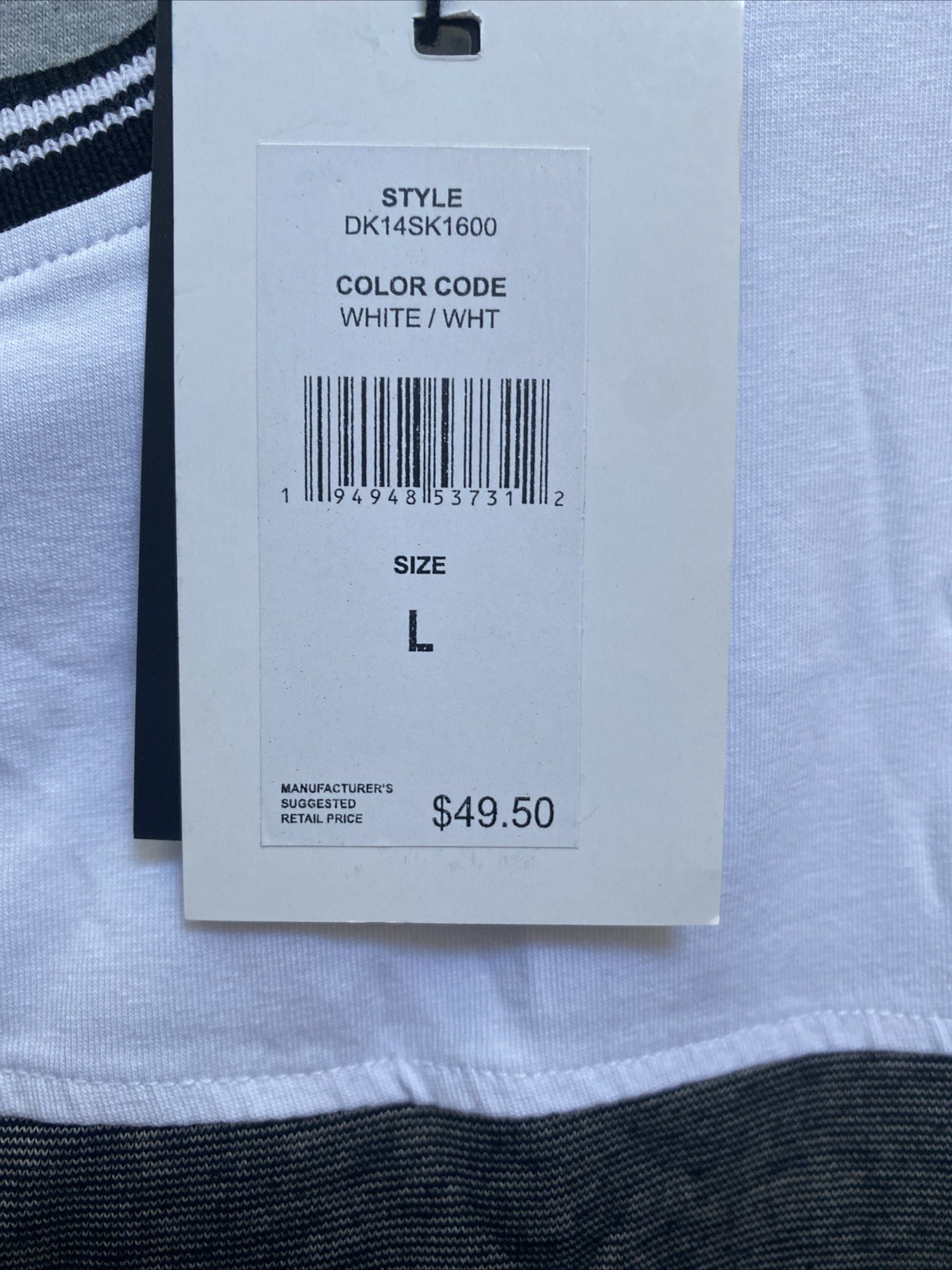 NEW DKNY Men’s T-Shirt Short Sleeve Crew Neck White Gray Large NWT $49.50