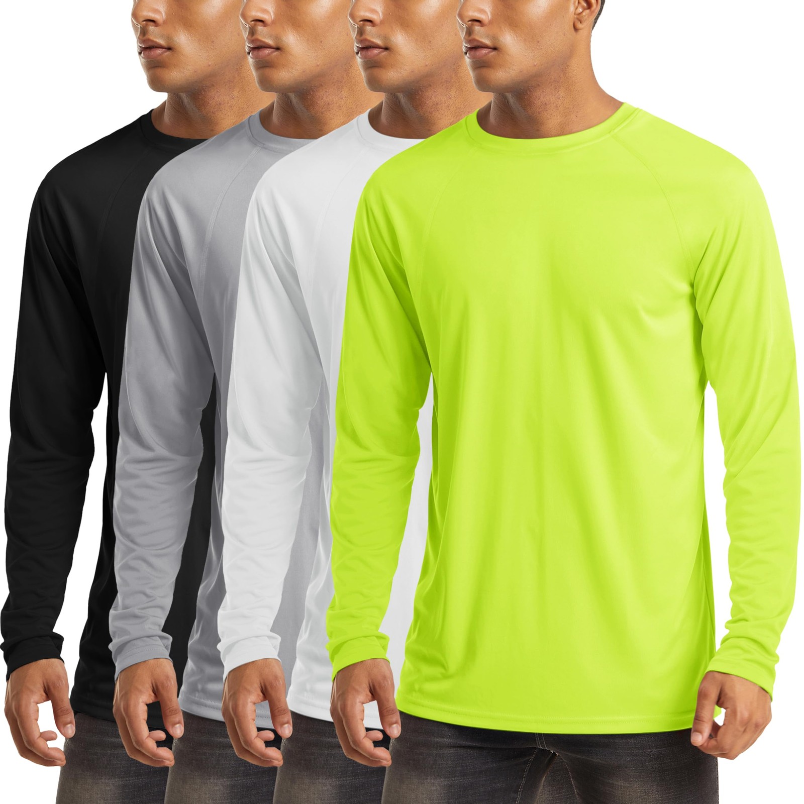4 Pack Men’s Shirts Long Sleeve Sun Protection UPF 50+ UV SPF Dry Fit T-Shirt…