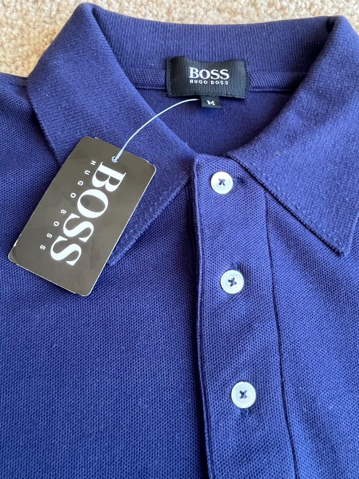 Hugo Boss Dakota Long Sleeve Polo Shirt Mens Medium Blue NWT Stretch Casual