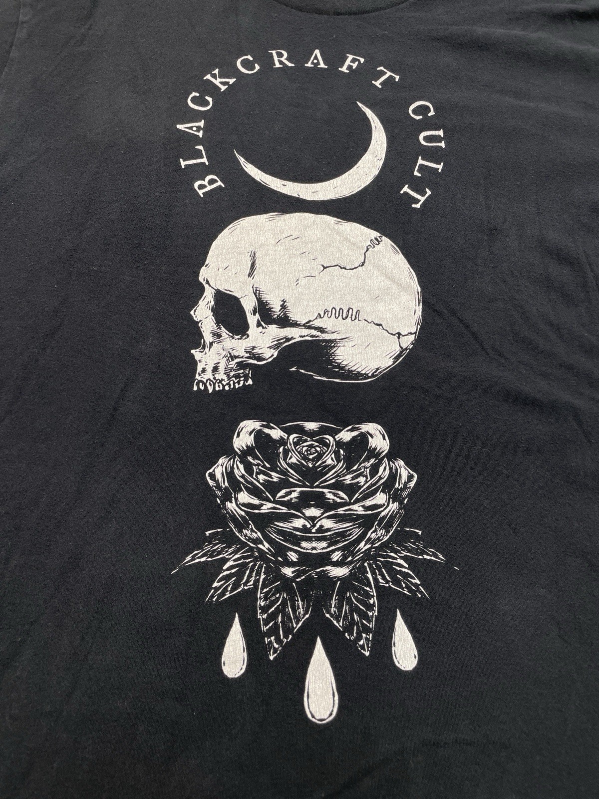 Black Craft Cult Shirt Skull Moon Graphic Goth Tee Black Size L