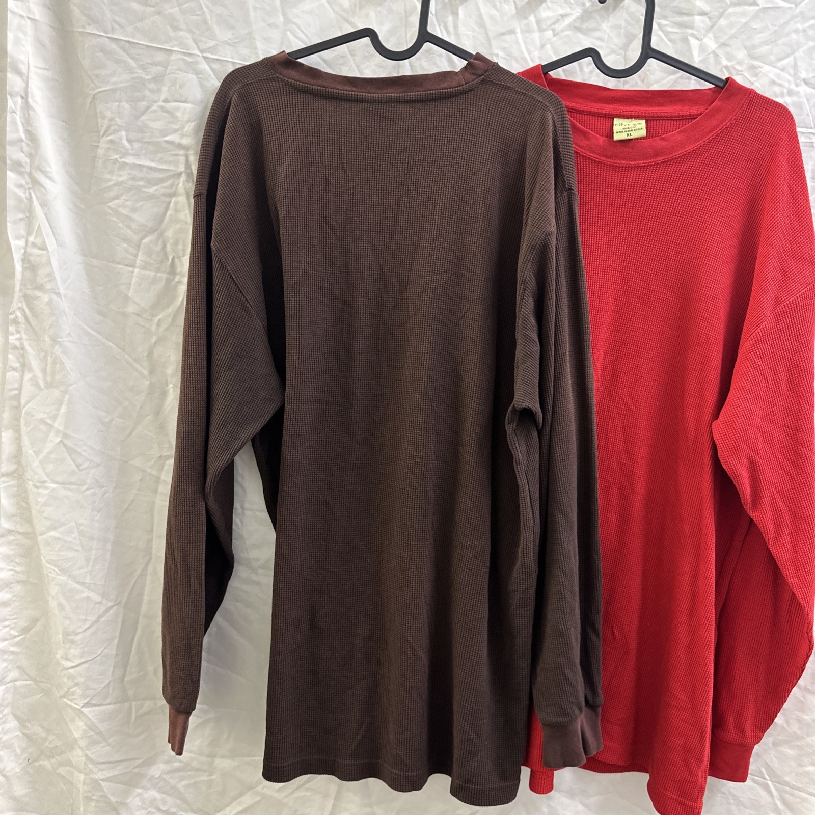 Lot (2) City Lab Classic Waffle Thermal Long Sleeve Brown/Red Shirt Mens XL