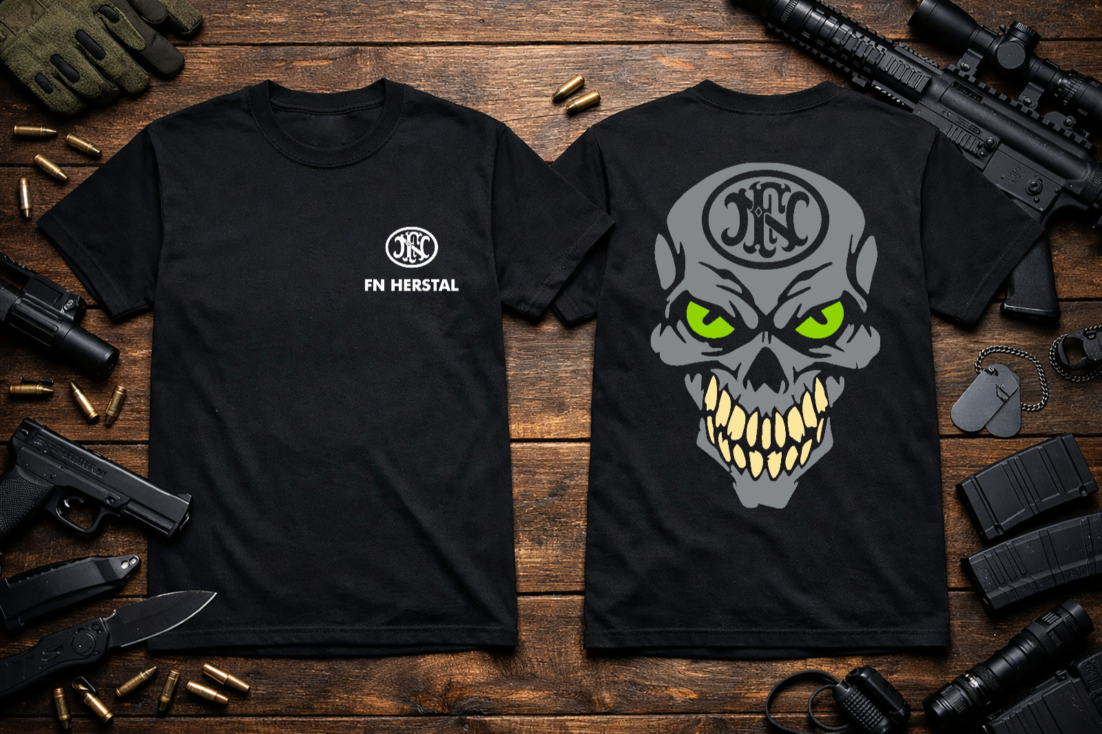 FN Herstal Skull T-Shirt Heavyweight S M L XL 2XL 3XL 4XL 5XL