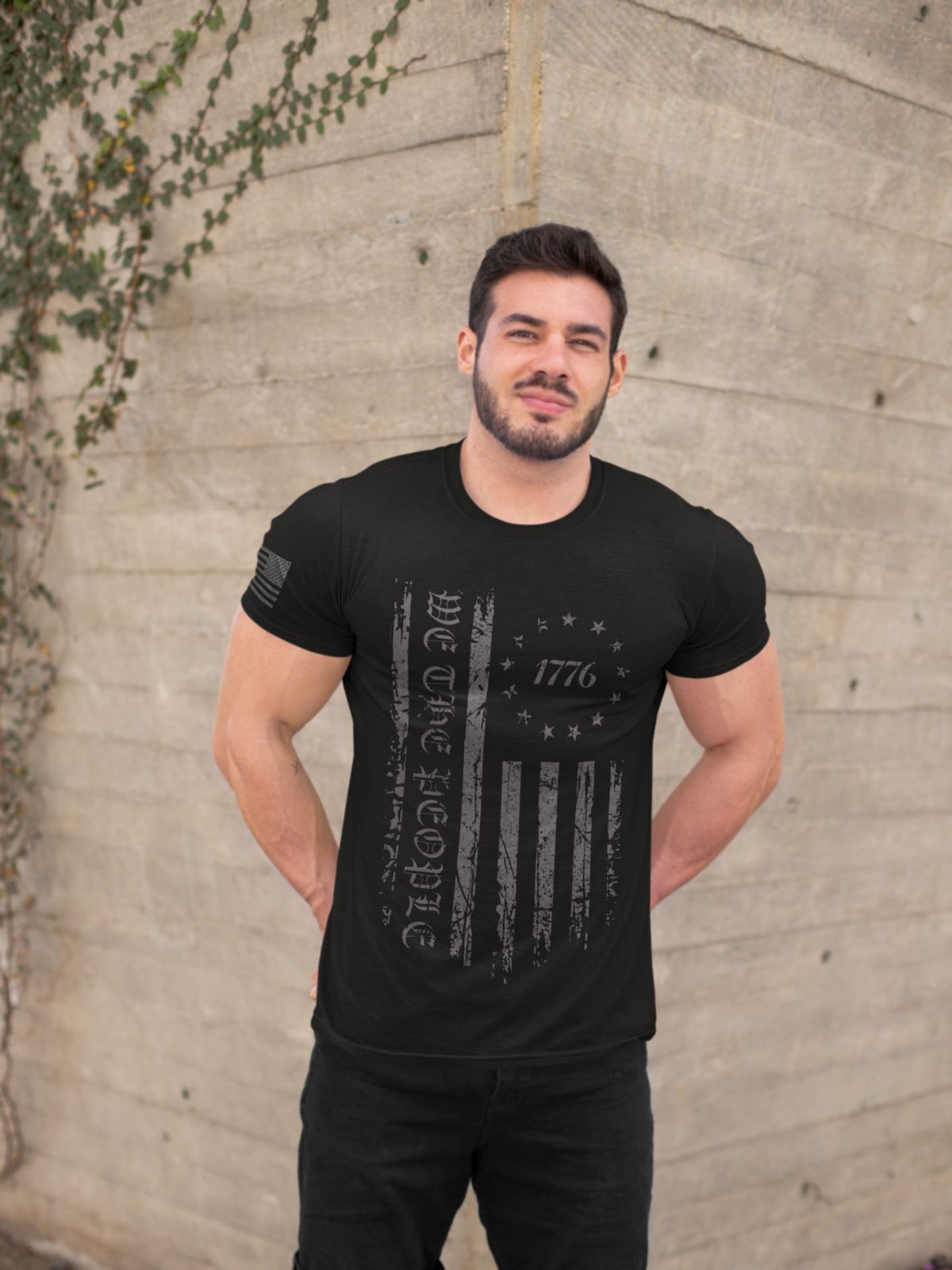 We The People 1776 T-Shirt – Black Distressed American Flag Tee Patriotic USA