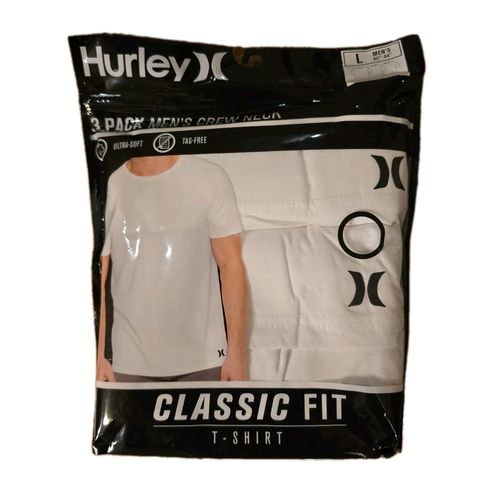 3 PACK HURLEY MENS CLASSIC FIT T-SHIRT ULTRA SOFT TAG FREE – White SZ Large