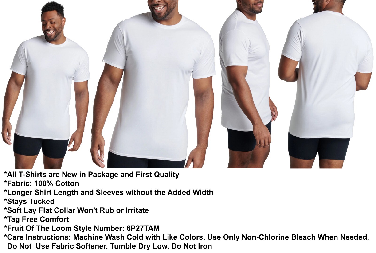 3 White Tall Man 3XT 54-56 Inch Crew Neck T-Shirts Fruit Of The Loom 137-142 CM