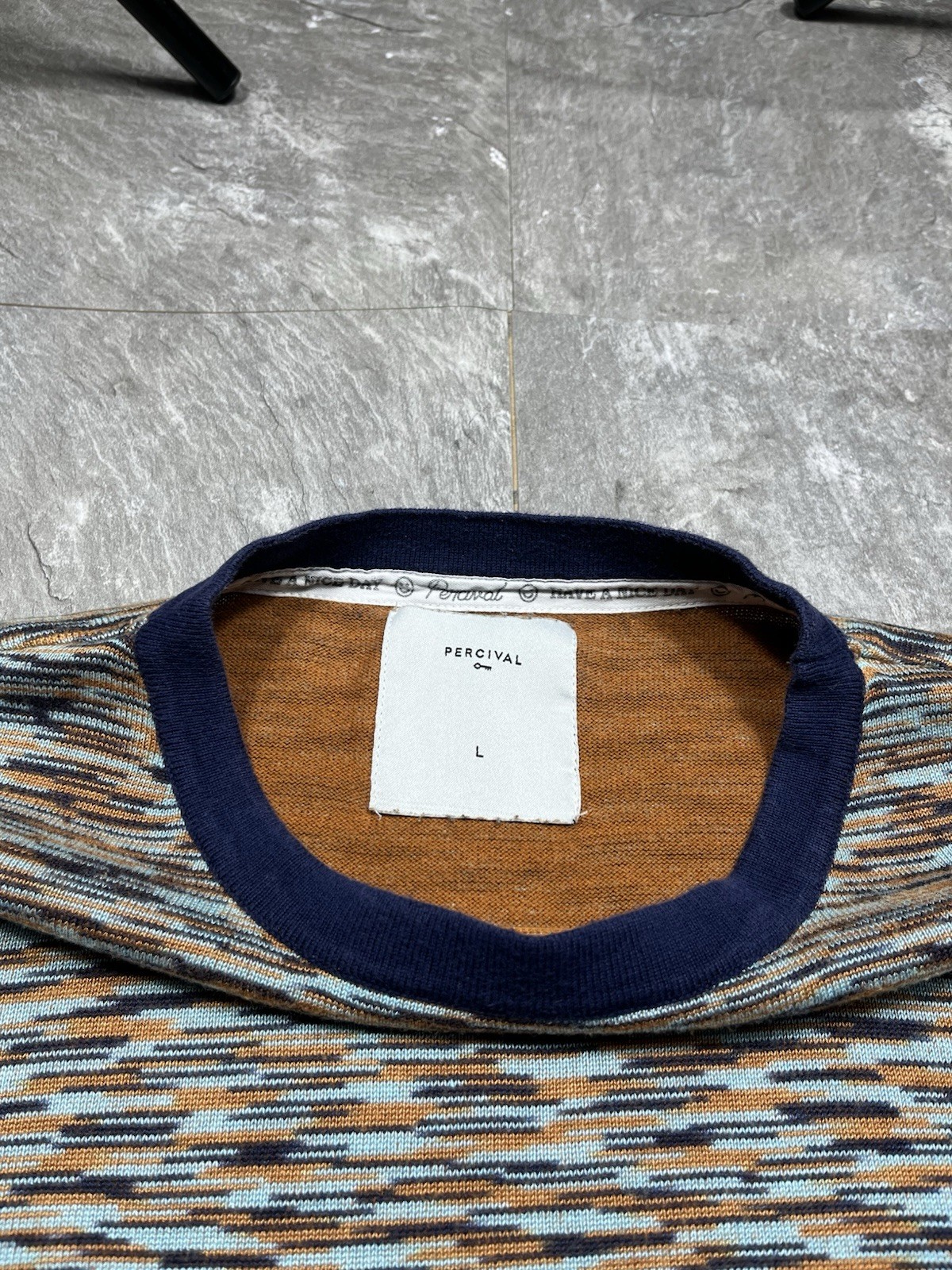 Percival Blue and Orange with Dynamic Pattern Knit Textured T-shirt tee size m