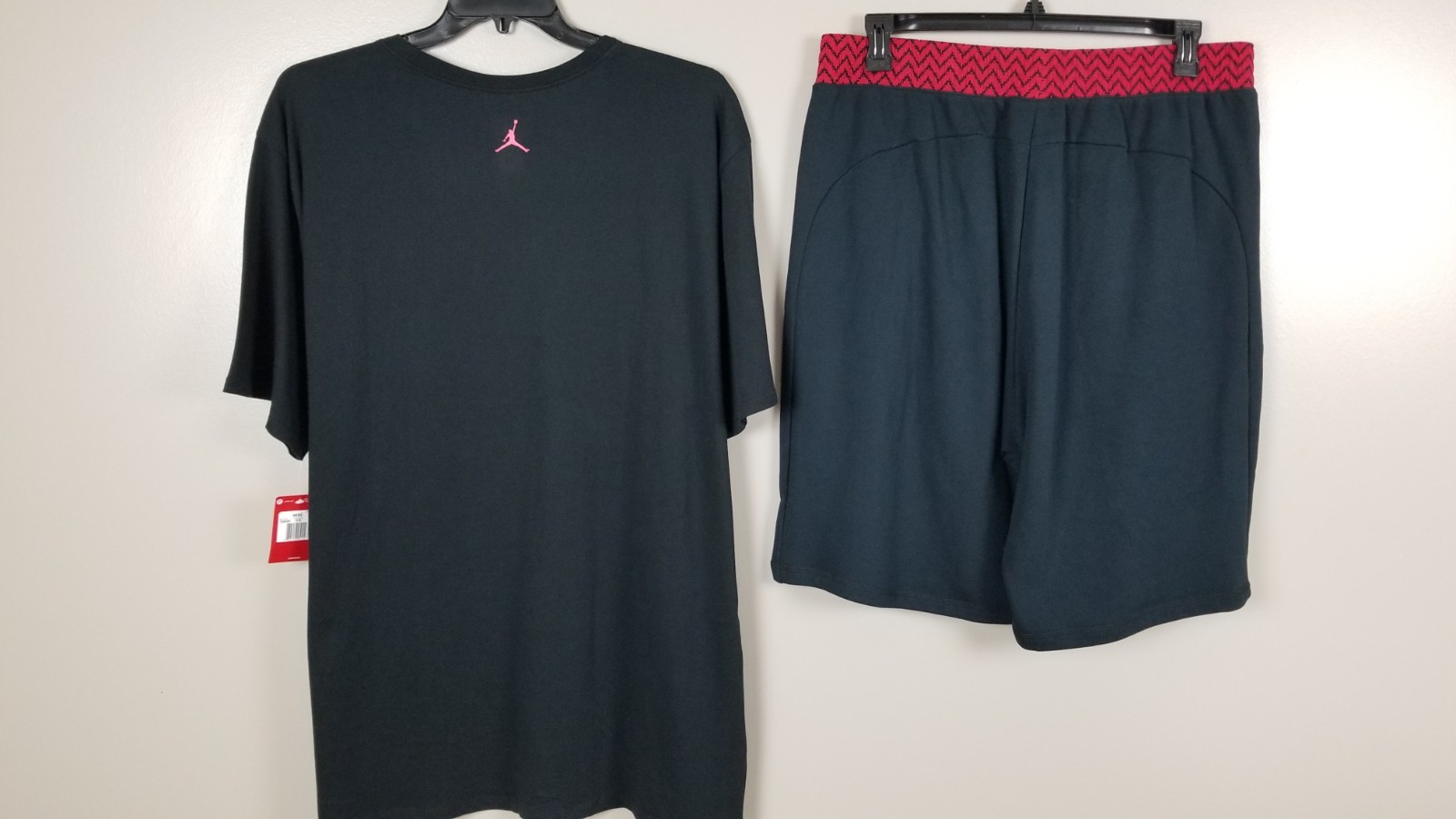 JORDAN XII RETRO 12 FLU GAME OUTFIT SHIRT + SHORTS SET BLACK RED (SIZE 3XL 2XL)