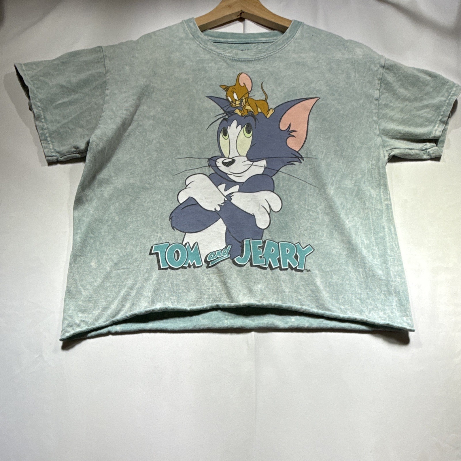 Tom & Jerry Unisex Green Graphic Print Crew Neck Short Sleeve T-Shirt Size M