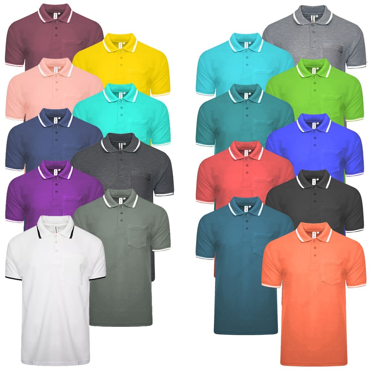 Men’s Polo Short Sleeve Pique Plain Single Tipping Chest Pocket Casual Tee Top