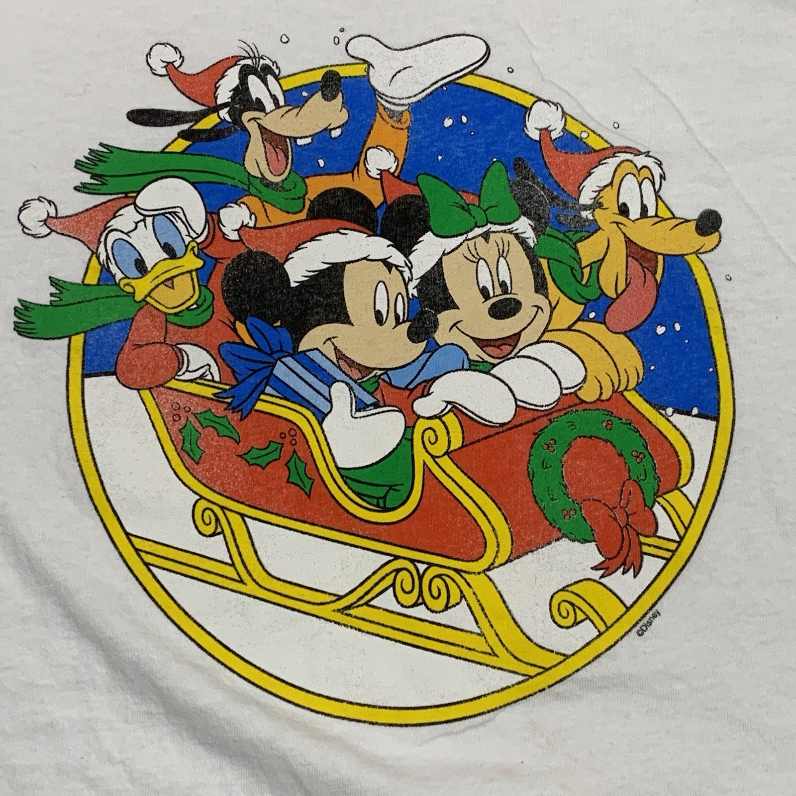 VTG Disney Adult Large White Short Sleeve Shirt Xmas Holiday Mickey Minnie Goofy