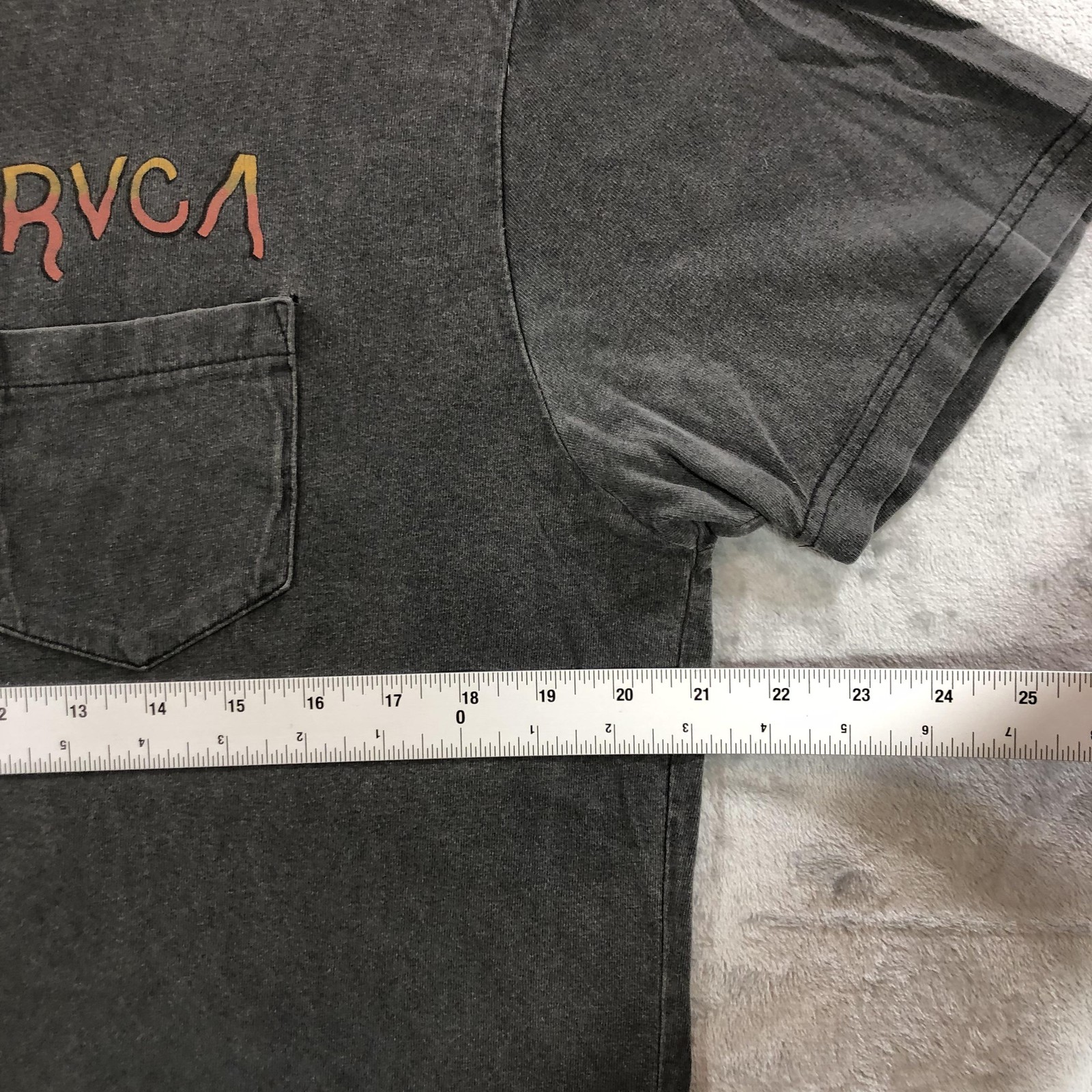 RVCA Shirt Mens Large Gray Aged Dryhand Tee Chest Pocket Til Death Back Graphic