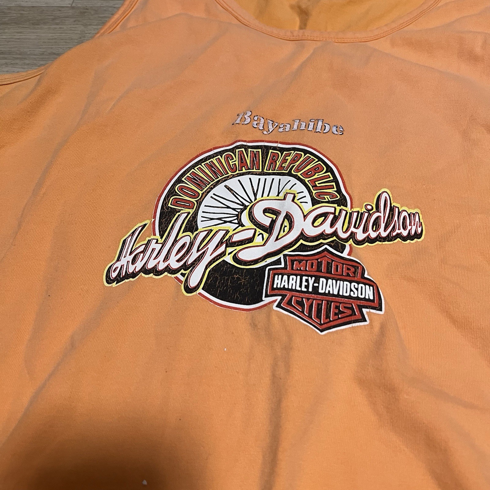 Harley Davidson Motorcycles Bayahibe Dominican Republic XL Men Tank Top Orange