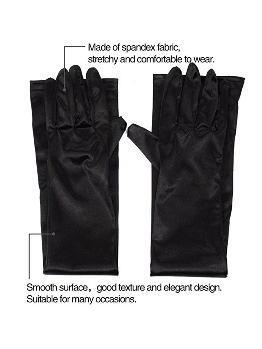 Long Black Opera Party Gloves for Women 1920s 20s Satin Gloves Elbow Length B…